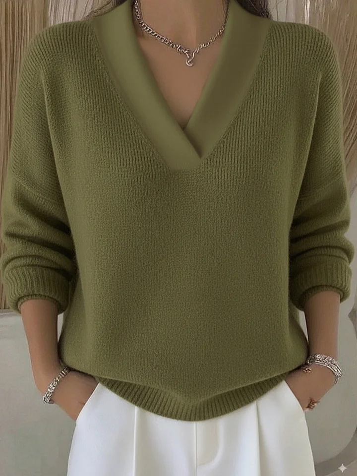 Casual Plain Split Joint Cotton Sweater