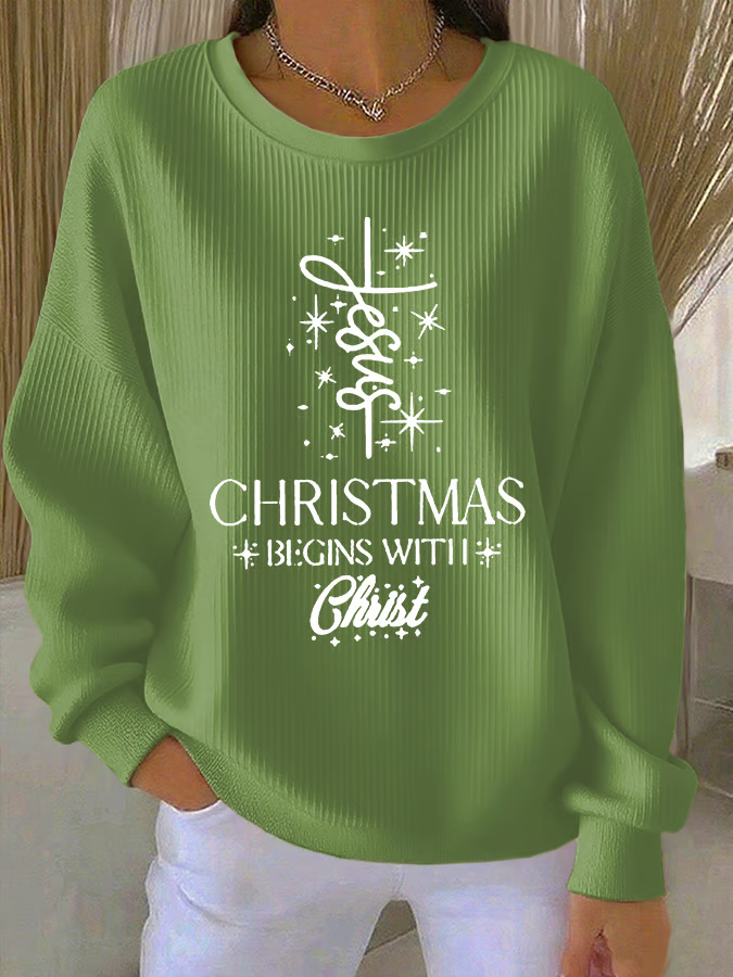 Christmas Printing Casual Crew Neck Sweatshirt