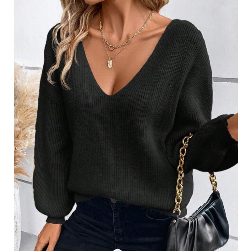 Loose Elegant Acrylic V Neck Sweater