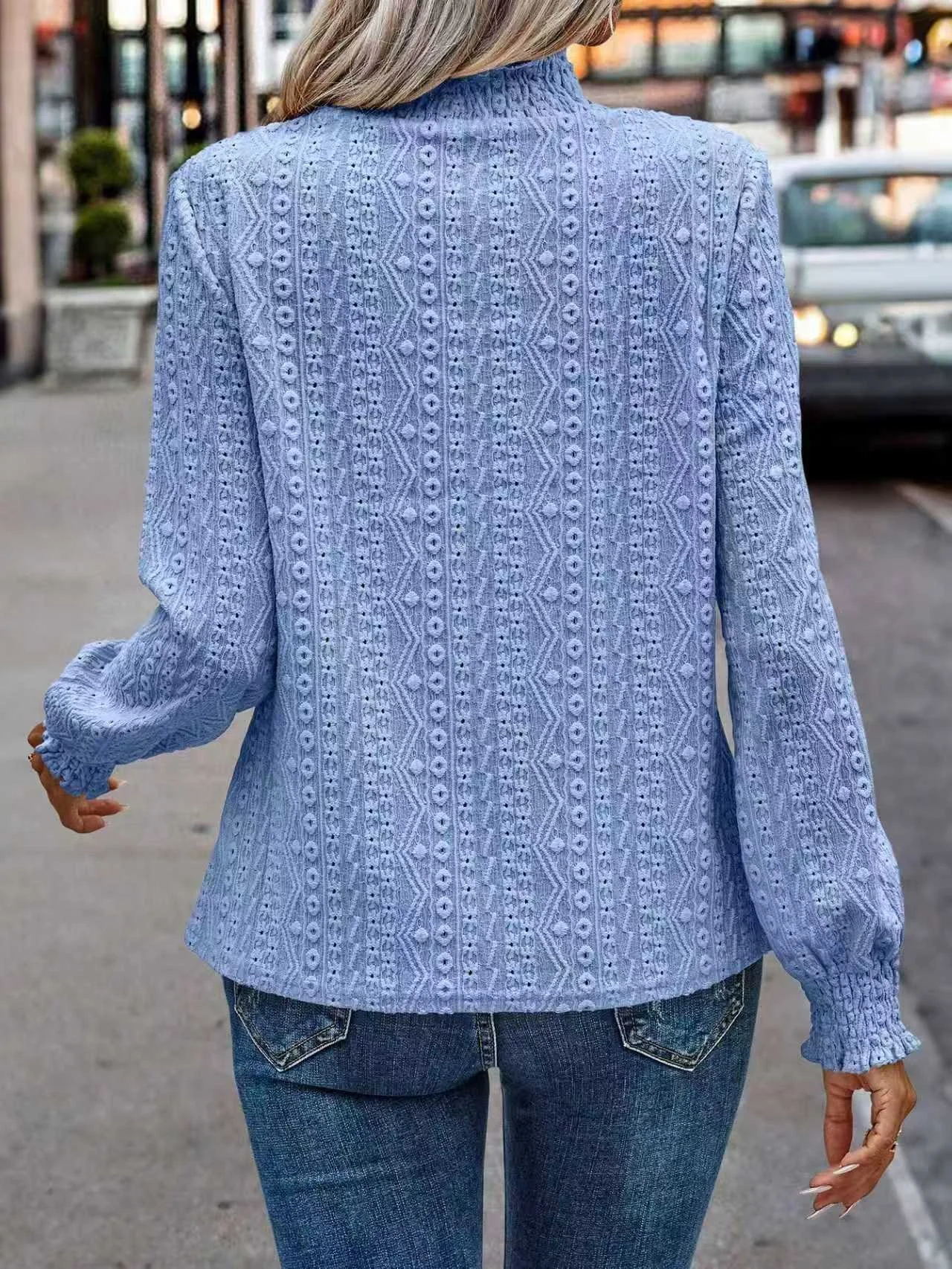 Loose Puff Sleeve Stand Collar Elegant T-Shirt