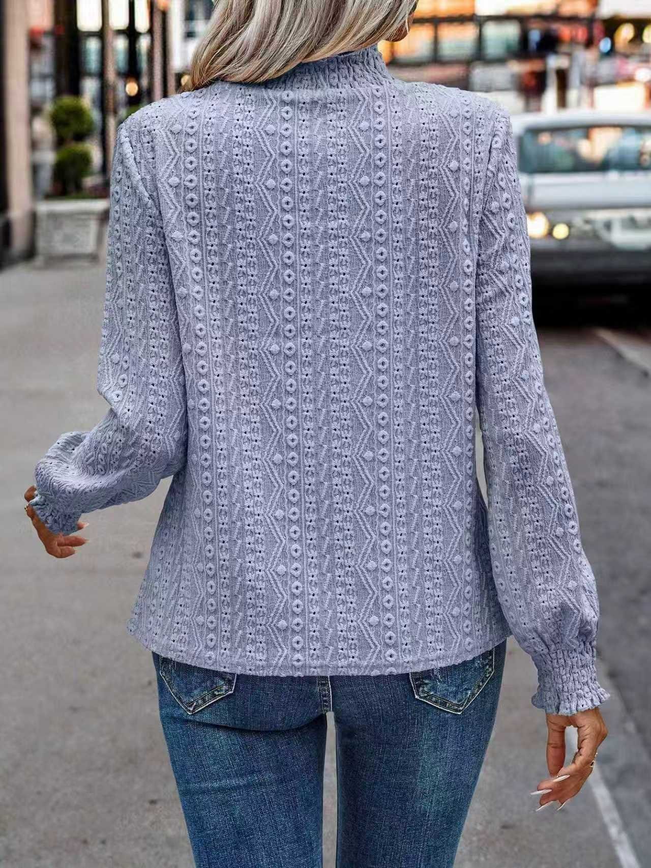 Loose Puff Sleeve Stand Collar Elegant T-Shirt