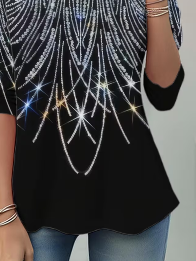 Women's Long Sleeve T-shirt Spring/Fall Black Abstract Jersey Crew Neck Daily Going Out Casual Top