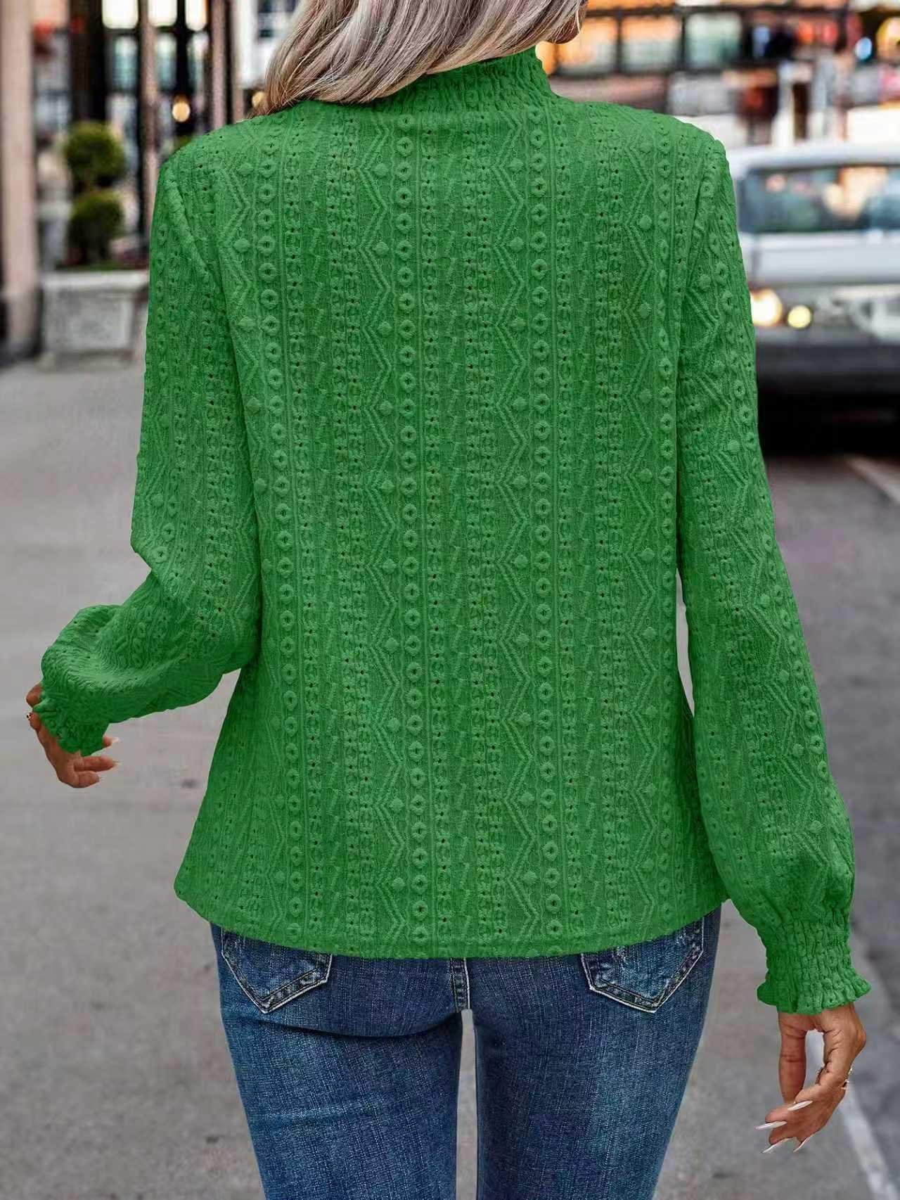 Loose Puff Sleeve Stand Collar Elegant T-Shirt