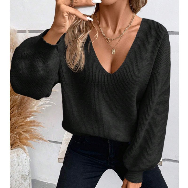 Loose Elegant Acrylic V Neck Sweater