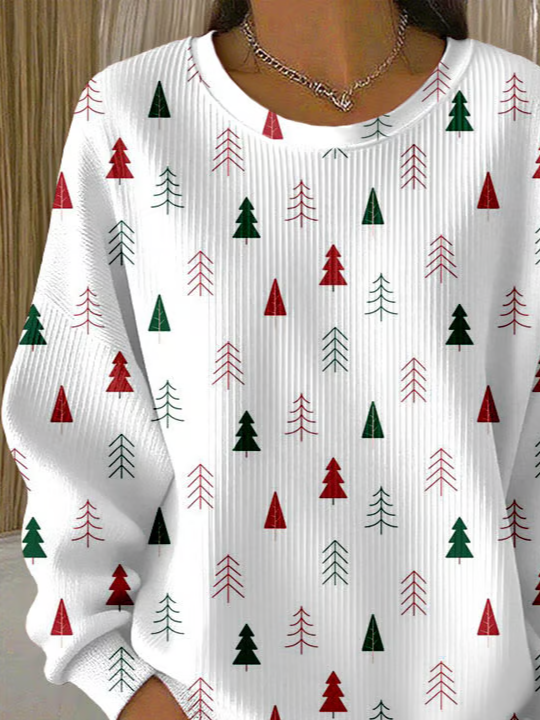 Printing Loose Casual Christmas Tree Sweatshirt