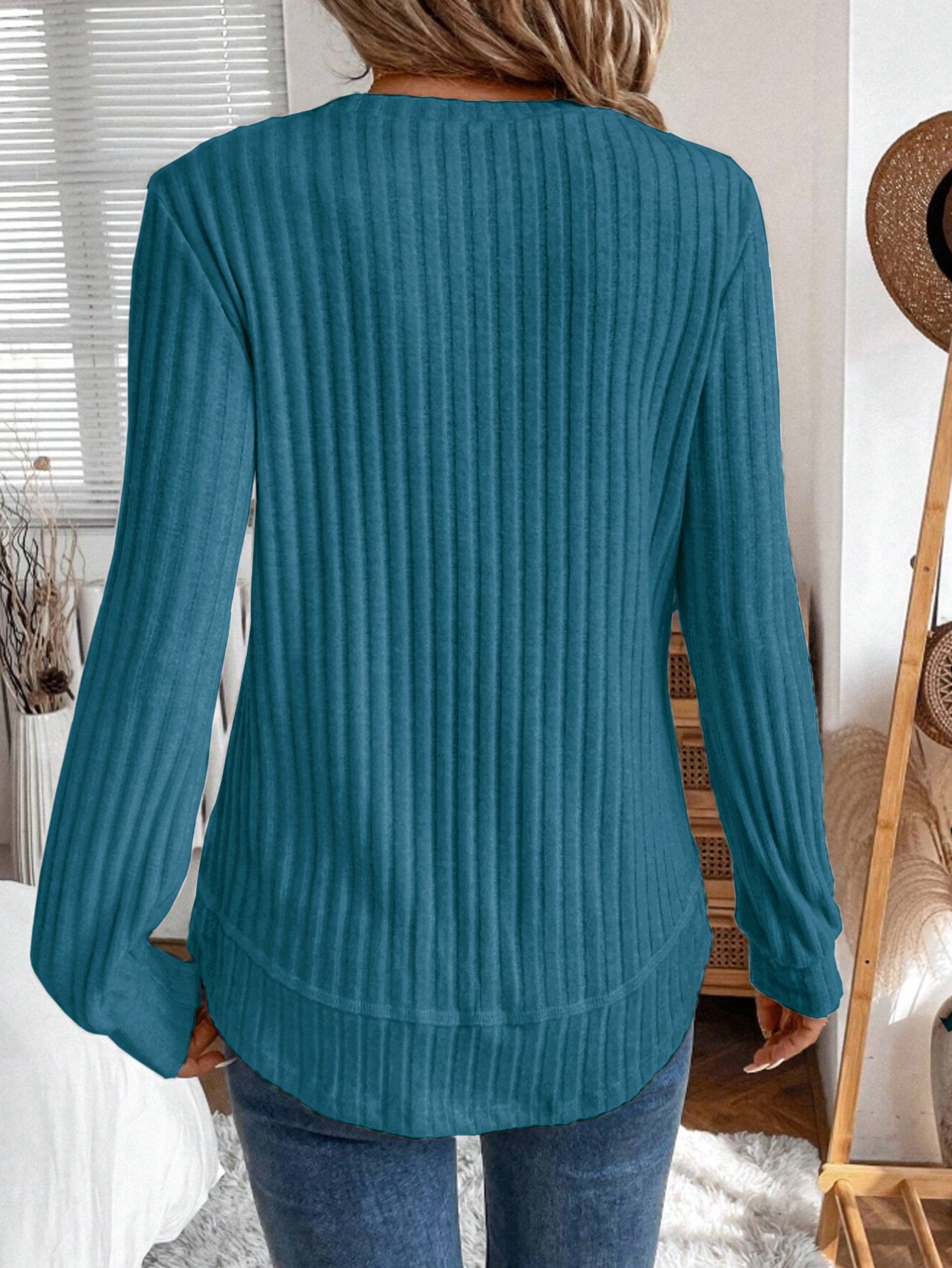Plain Crew Neck Jersey Casual Knit Top