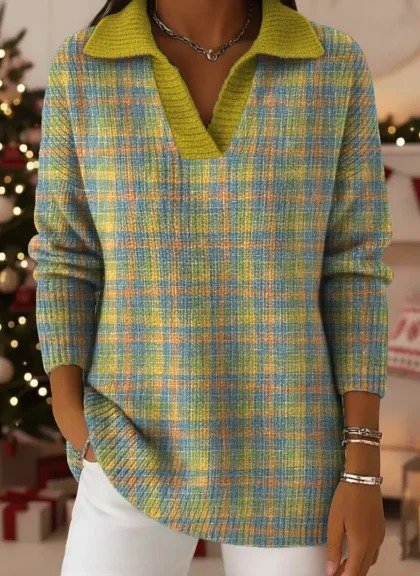 Vintage Soft Triangle Neck Sequined Shiny Sweater Top