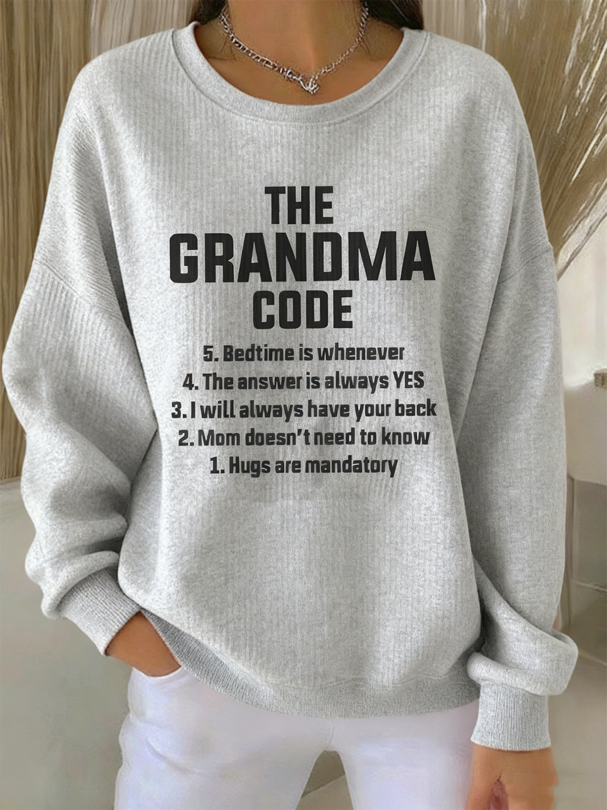 Cotton-Blend Crew Neck Letter Pattern Vintage Sweatshirt