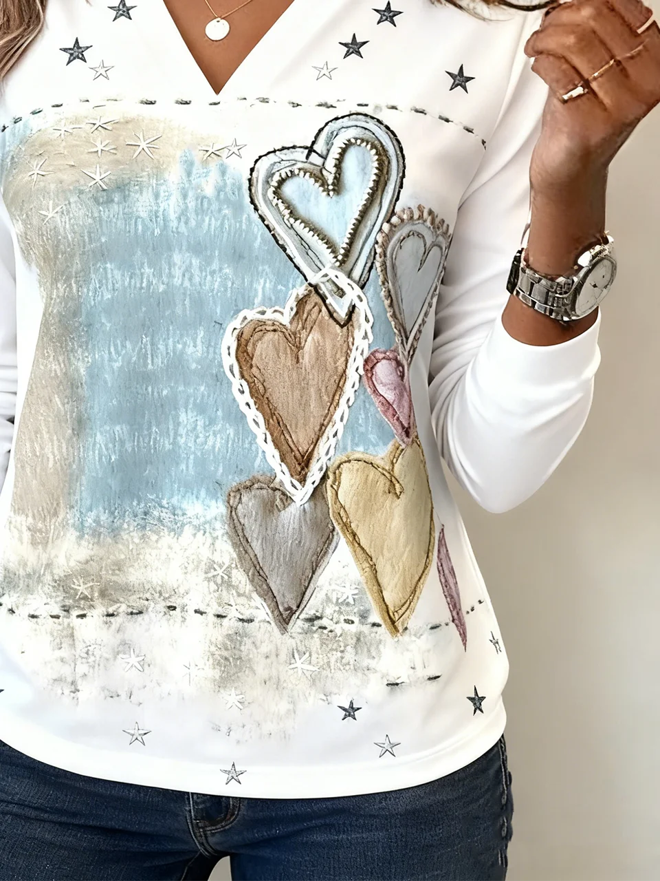 Regular Fit Casual Heart/Cordate T-Shirt