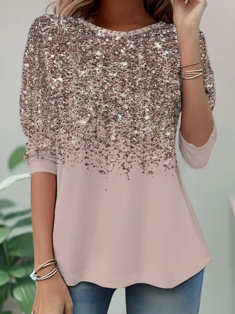 Women's Long Sleeve T-shirt Spring/Fall Pink Abstract Jersey Crew Neck Daily Going Out Casual Top