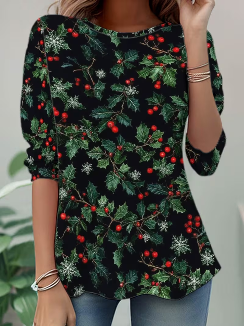 Women's Long Sleeve T-shirt Spring/Fall Black Christmas Jersey Crew Neck Daily Going Out Casual Top