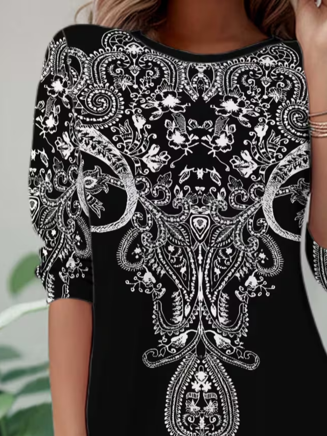 Women's Long Sleeve T-shirt Spring/Fall Black Abstract Jersey Crew Neck Daily Going Out Casual Top