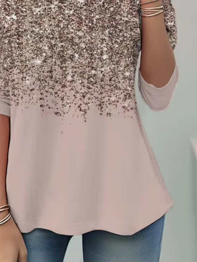 Women's Long Sleeve T-shirt Spring/Fall Pink Abstract Jersey Crew Neck Daily Going Out Casual Top