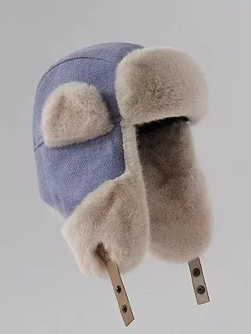 Winter Knitted Thickened Fleece-lined Neck Protector Warm Jacquard Pattern Versatile Casual Ear-covering Hat