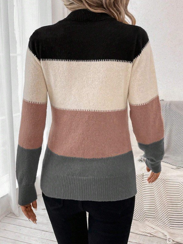 Wool-Blend Striped Elegant Crew Neck Sweater