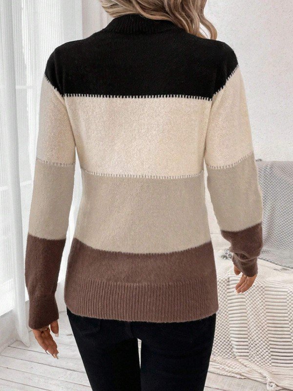 Wool-Blend Striped Elegant Crew Neck Sweater