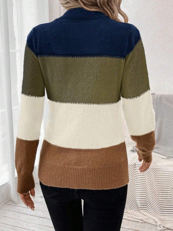 Wool-Blend Striped Elegant Crew Neck Sweater