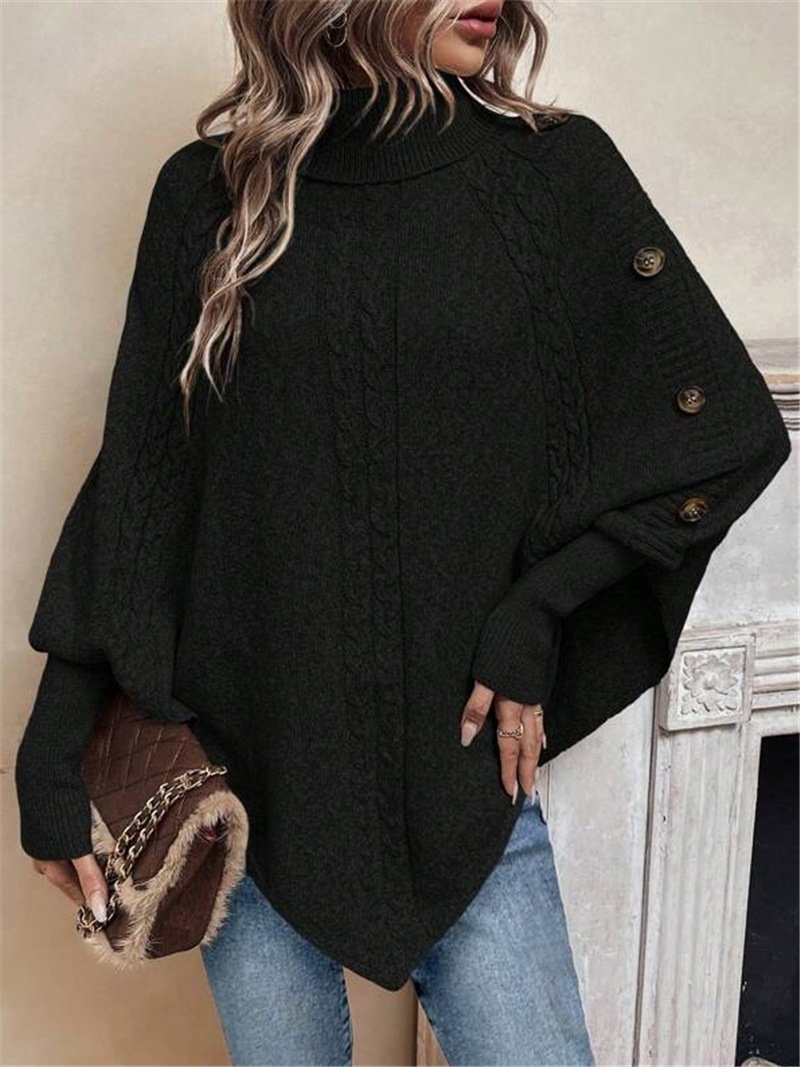 Plain Loose Turtleneck Dolman Sleeve Casual Sweater