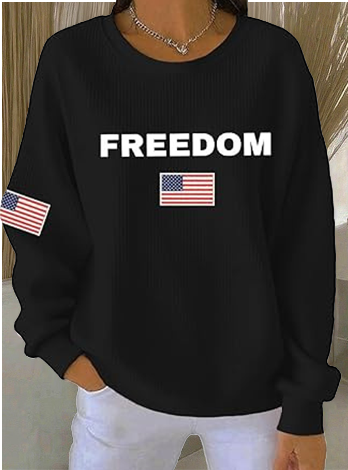 America Flag Simple Crew Neck Sweatshirt