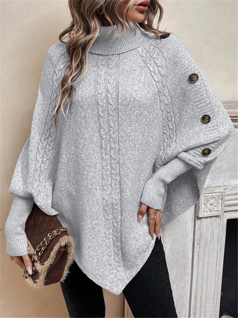 Plain Loose Turtleneck Dolman Sleeve Casual Sweater