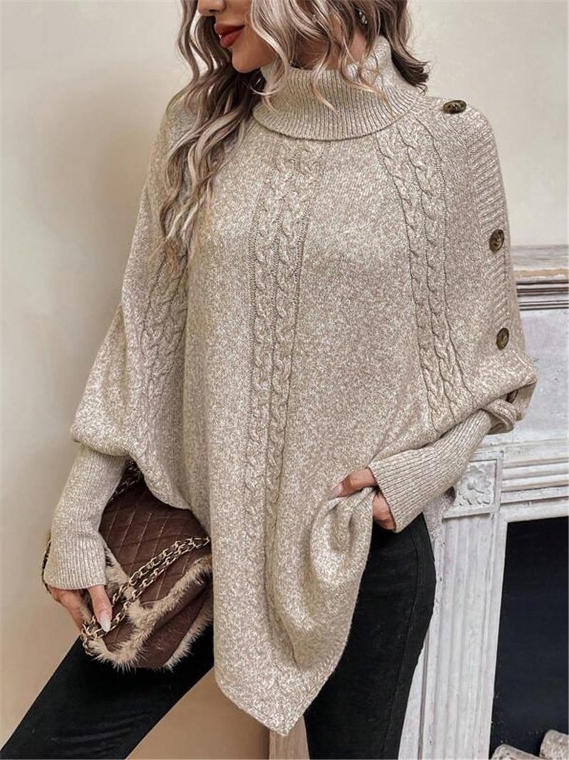 Plain Loose Turtleneck Dolman Sleeve Casual Sweater