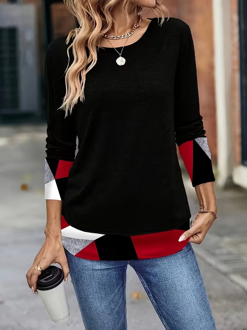 Women's Long Sleeve T-shirt Spring/Fall Black Christmas Jersey Crew Neck Daily Going Out Casual Top