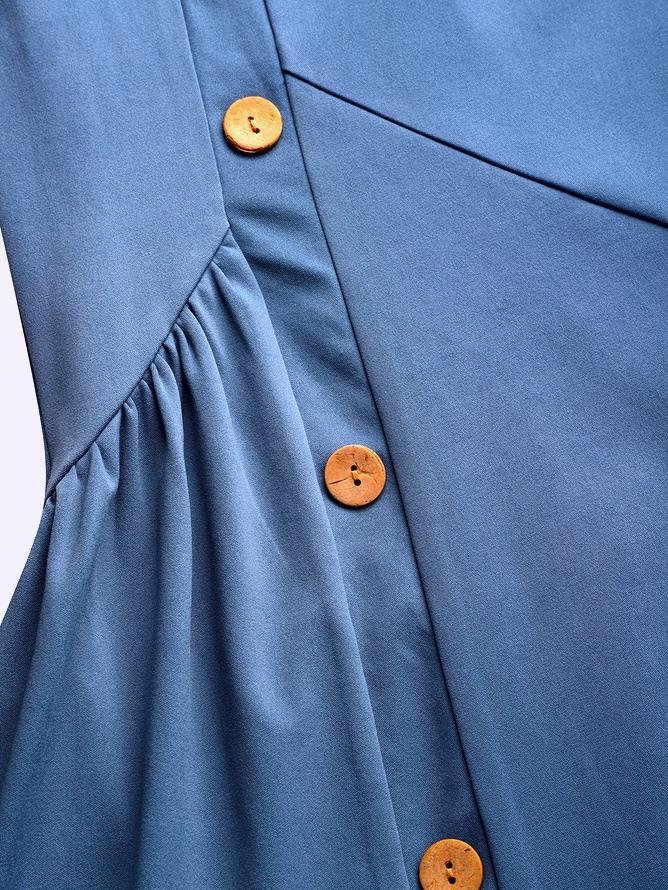 Plain Casual Cotton And Linen Dress With No