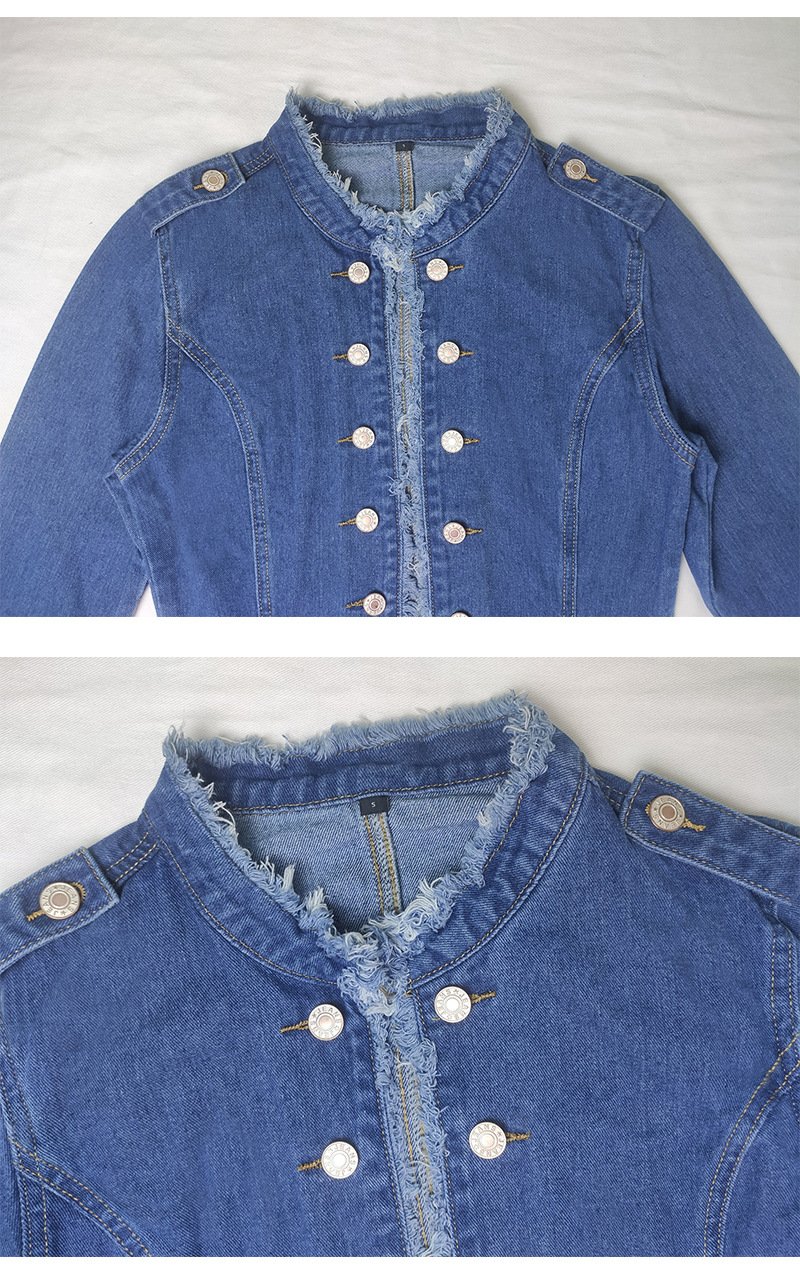Regular Fit Elegant Denim Mock Neck Jacket