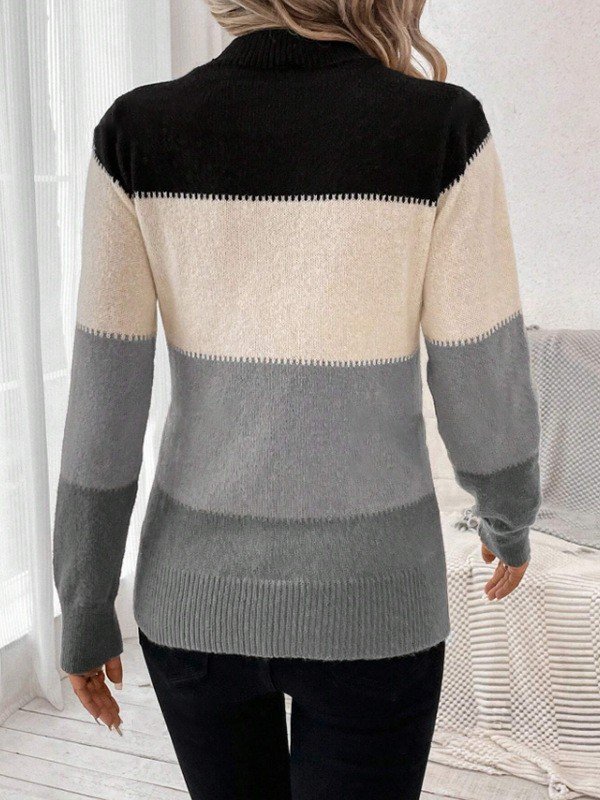 Wool-Blend Striped Elegant Crew Neck Sweater
