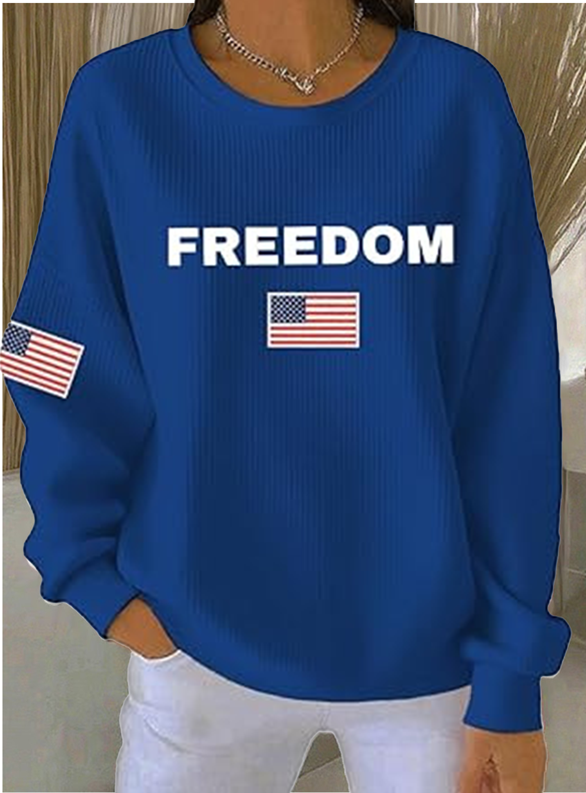 America Flag Simple Crew Neck Sweatshirt