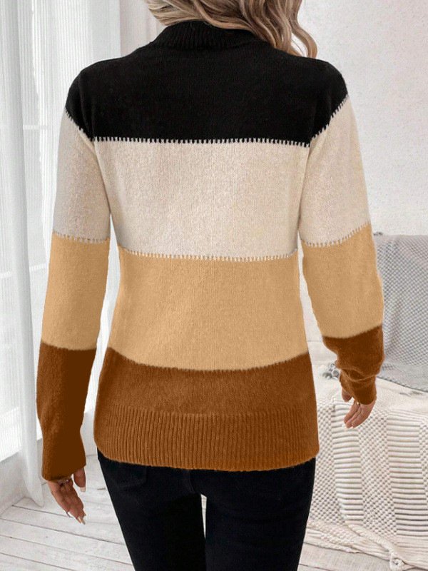 Wool-Blend Striped Elegant Crew Neck Sweater