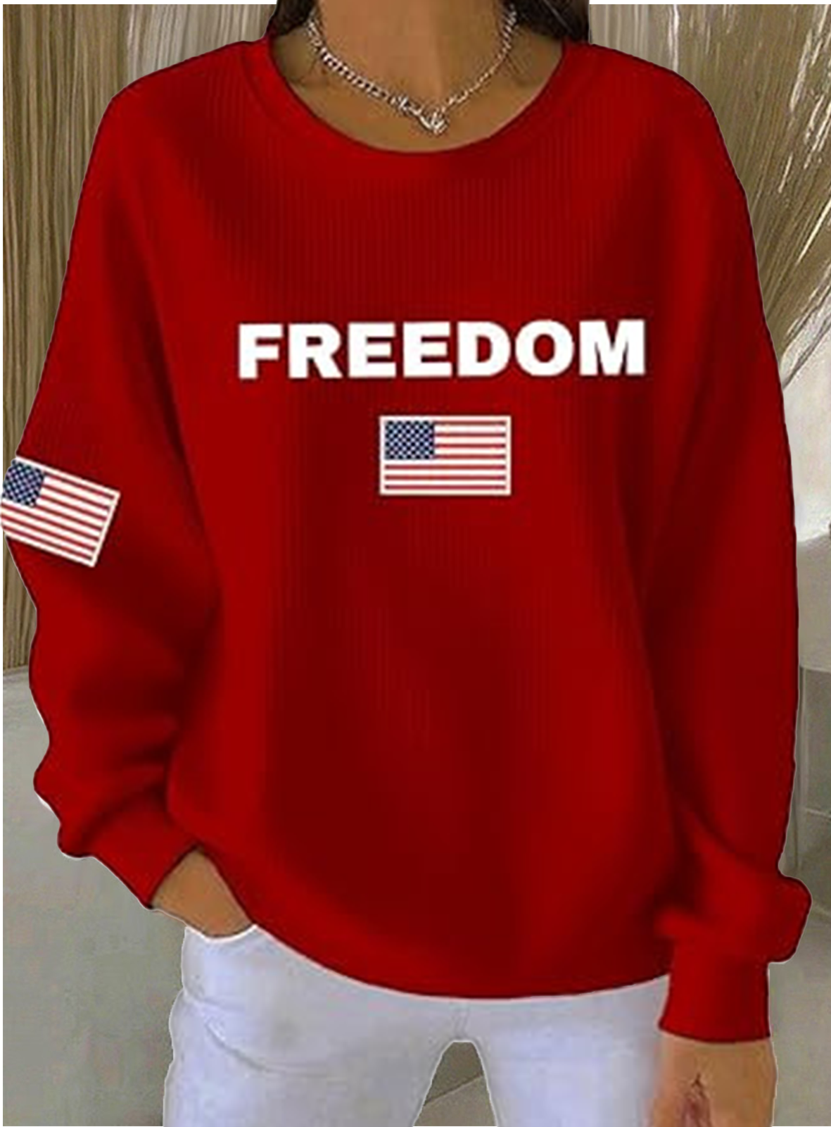 America Flag Simple Crew Neck Sweatshirt