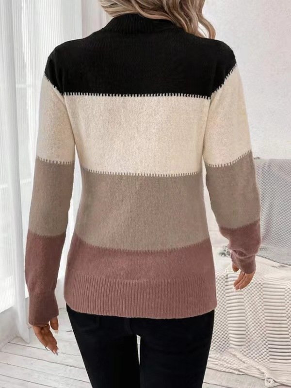 Wool-Blend Striped Elegant Crew Neck Sweater