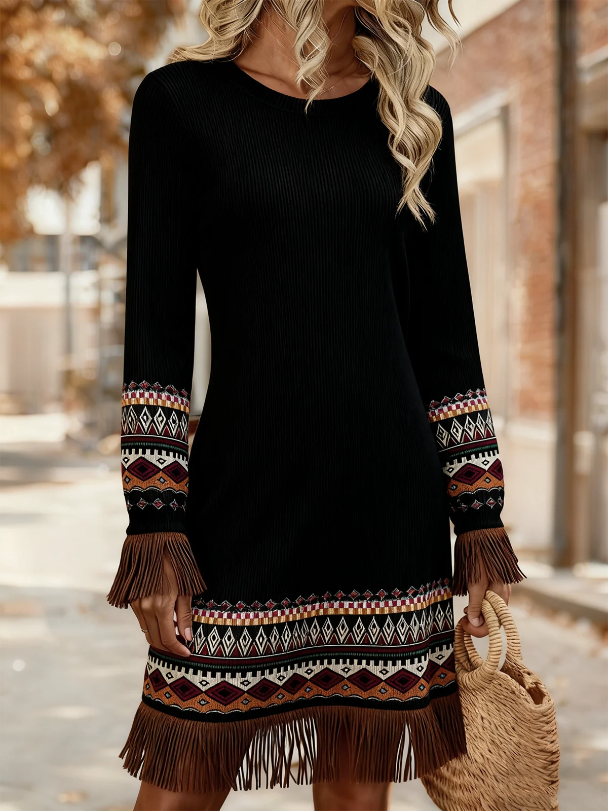 Vintage Nationality/Ethnic Jersey Dress With No