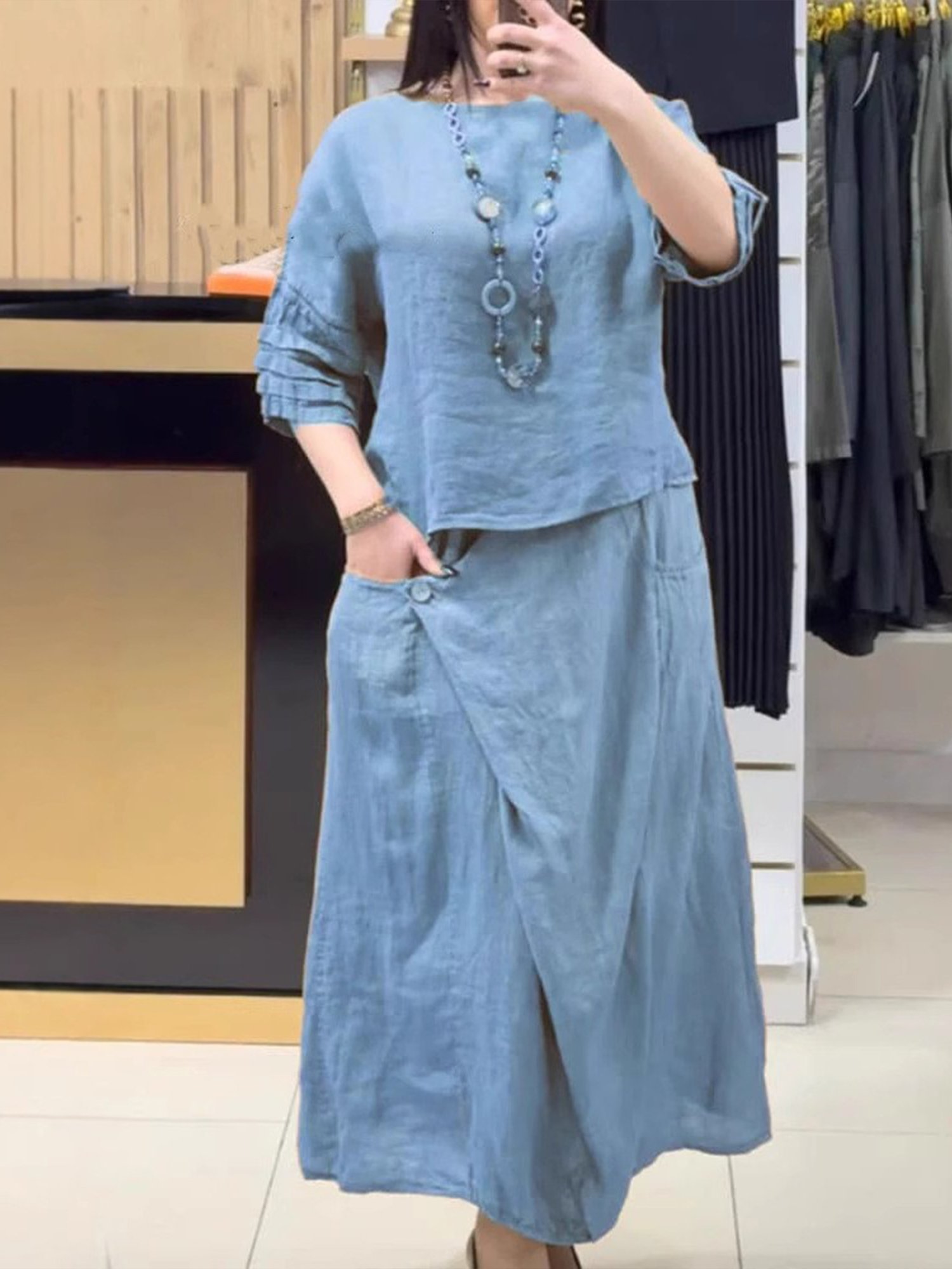 Casual Crew Neck Two-Piece Set