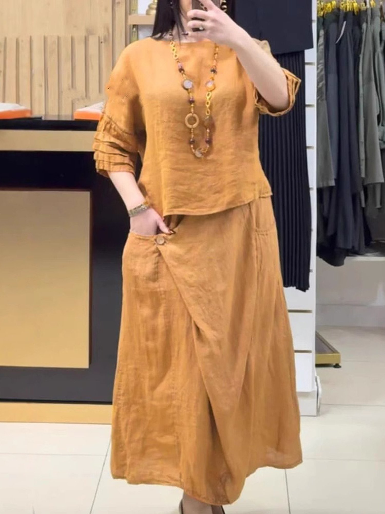 Casual Crew Neck Two-Piece Set