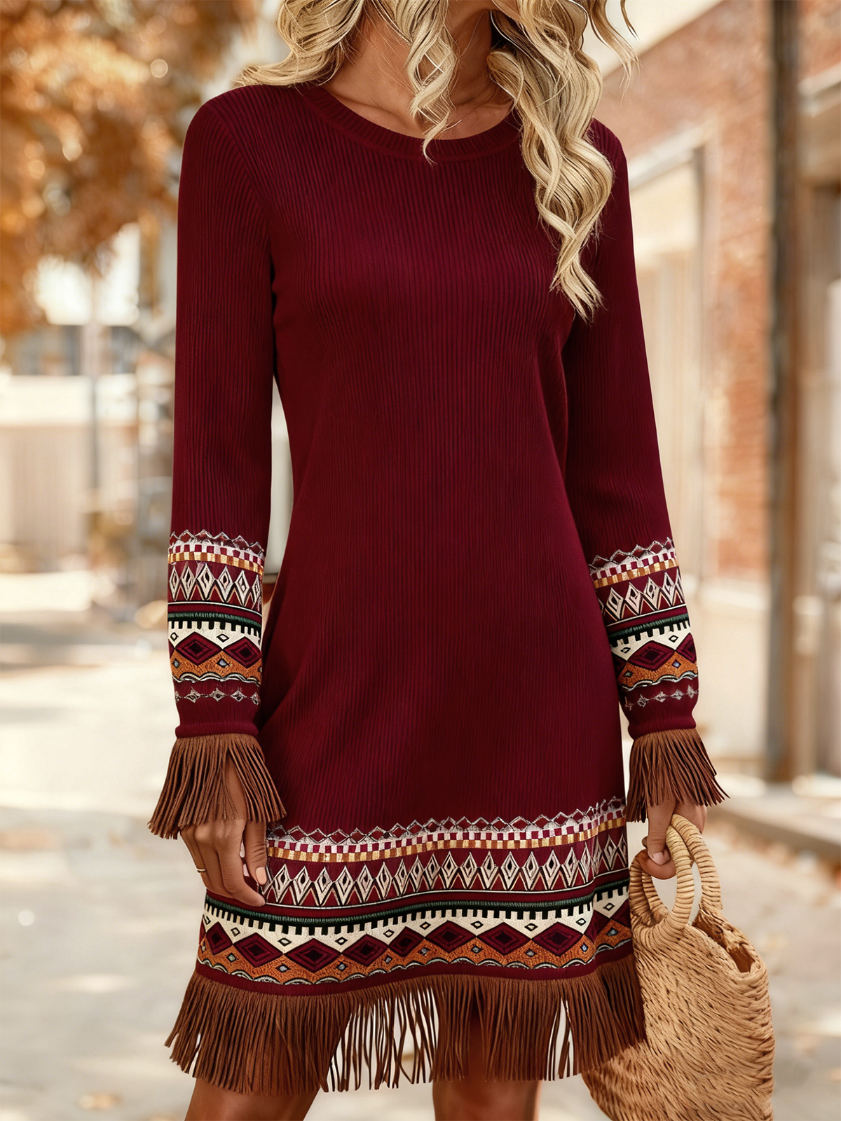 Vintage Nationality/Ethnic Jersey Dress With No