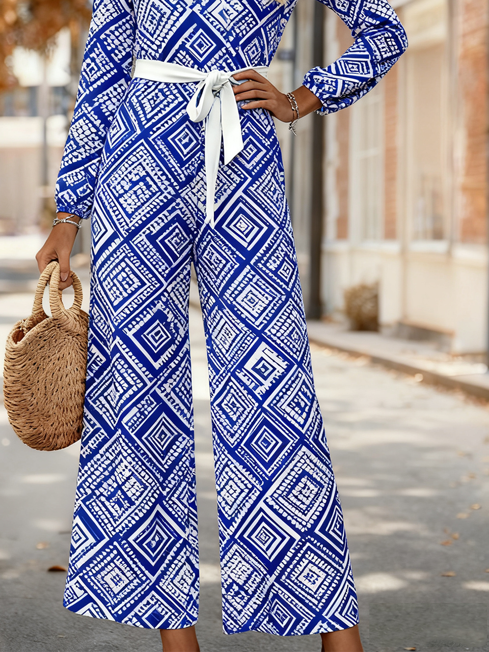 V Neck Elegant Geometric Jumpsuit