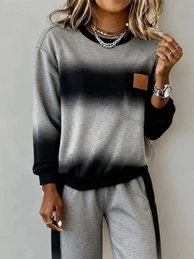 Women's Split Joint Color Block Daily Going Out Two-Piece Set Black Casual Spring/Fall Top With Pants Matching Set