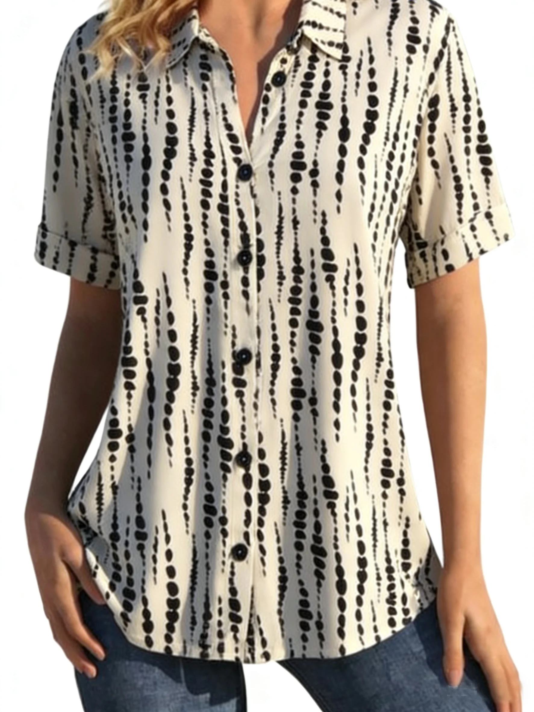 Polka Dots Casual Loose Fit Short Sleeve Shirt