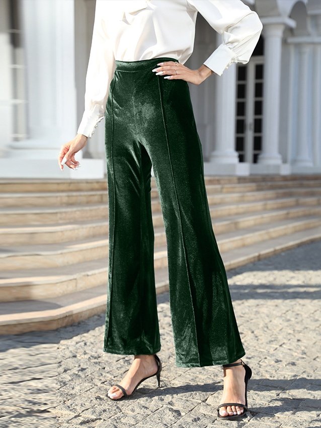 Women's  Elastic Waist H-Line Wide Leg Pants Daily Going Out Pants Wine Red Casual Split Joint Plain Spring/Fall Pants