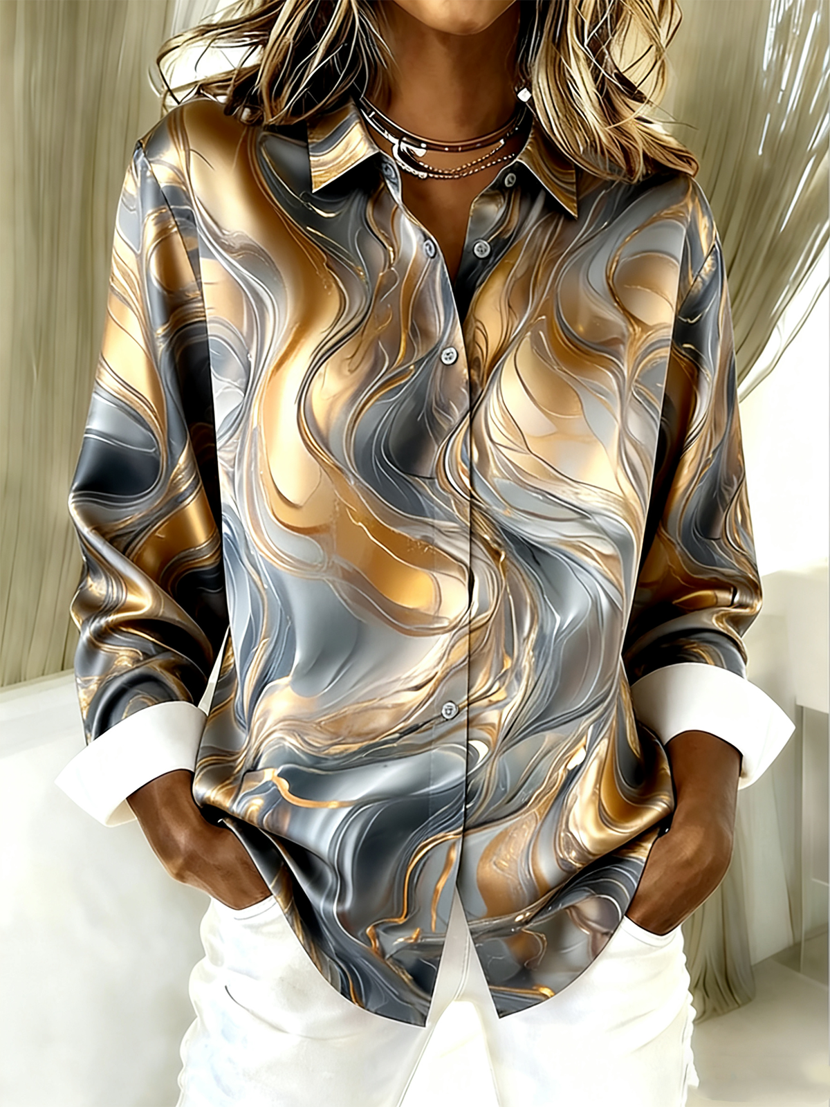 Simple Shirt Collar Gradient Pattern Shirt