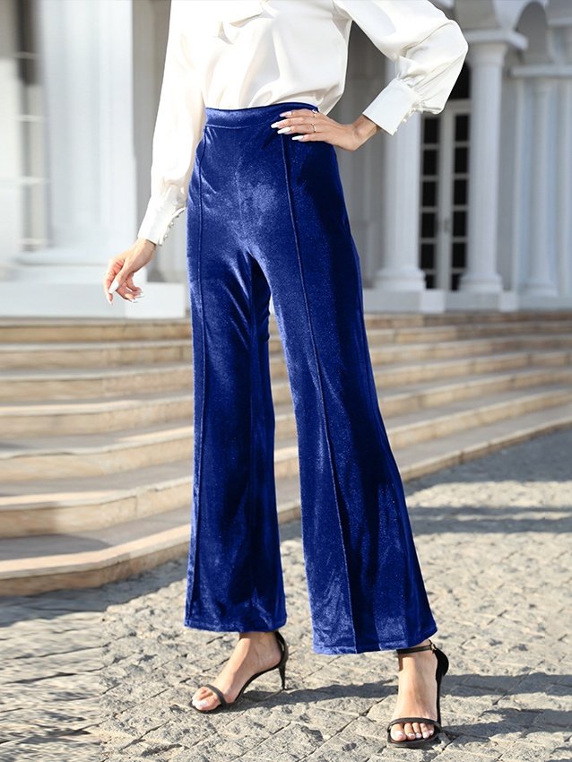 Women's  Elastic Waist H-Line Wide Leg Pants Daily Going Out Pants Wine Red Casual Split Joint Plain Spring/Fall Pants