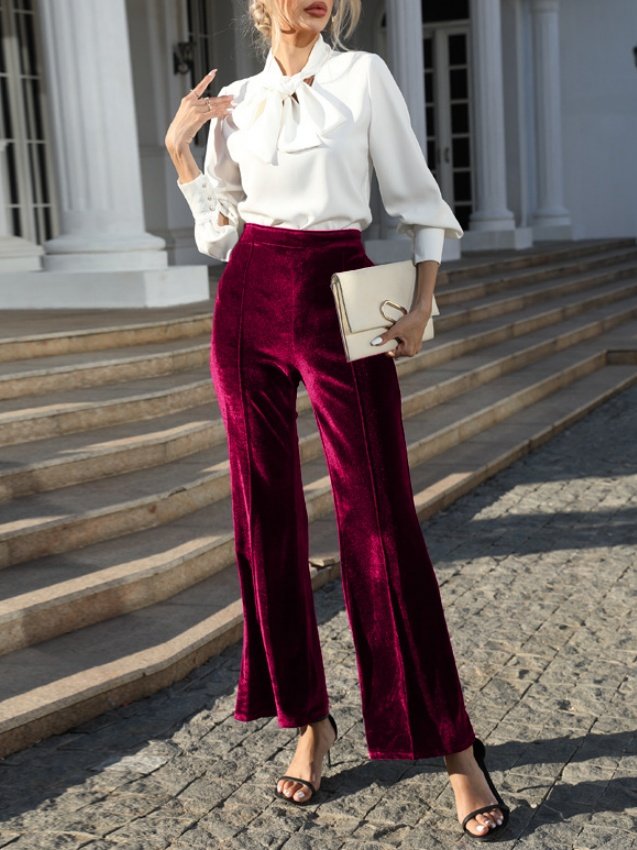 Women's  Elastic Waist H-Line Wide Leg Pants Daily Going Out Pants Wine Red Casual Split Joint Plain Spring/Fall Pants