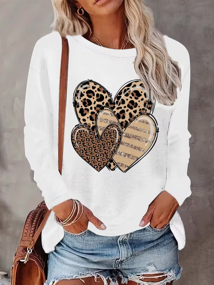 Women's Long Sleeve T-shirt Spring/Fall White Heart/Cordate Printing Jersey Crew Neck Daily Going Out Casual Top