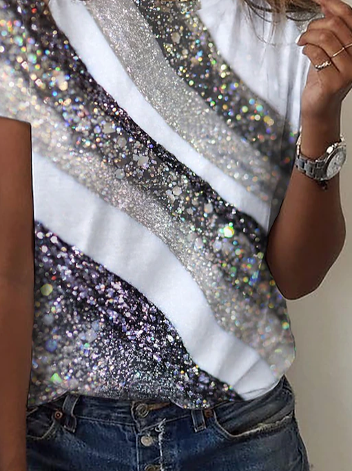 Women's Short Sleeve T-shirt Summer As Picture Abstract Printing Jersey Crew Neck Daily Going Out Casual Top