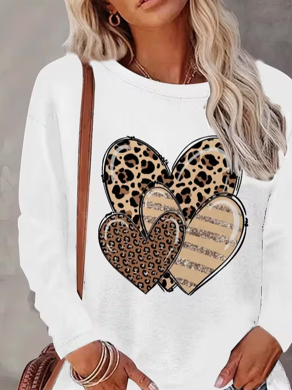 Women's Long Sleeve T-shirt Spring/Fall White Heart/Cordate Printing Jersey Crew Neck Daily Going Out Casual Top