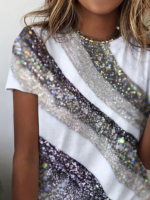 Women's Short Sleeve T-shirt Summer As Picture Abstract Printing Jersey Crew Neck Daily Going Out Casual Top