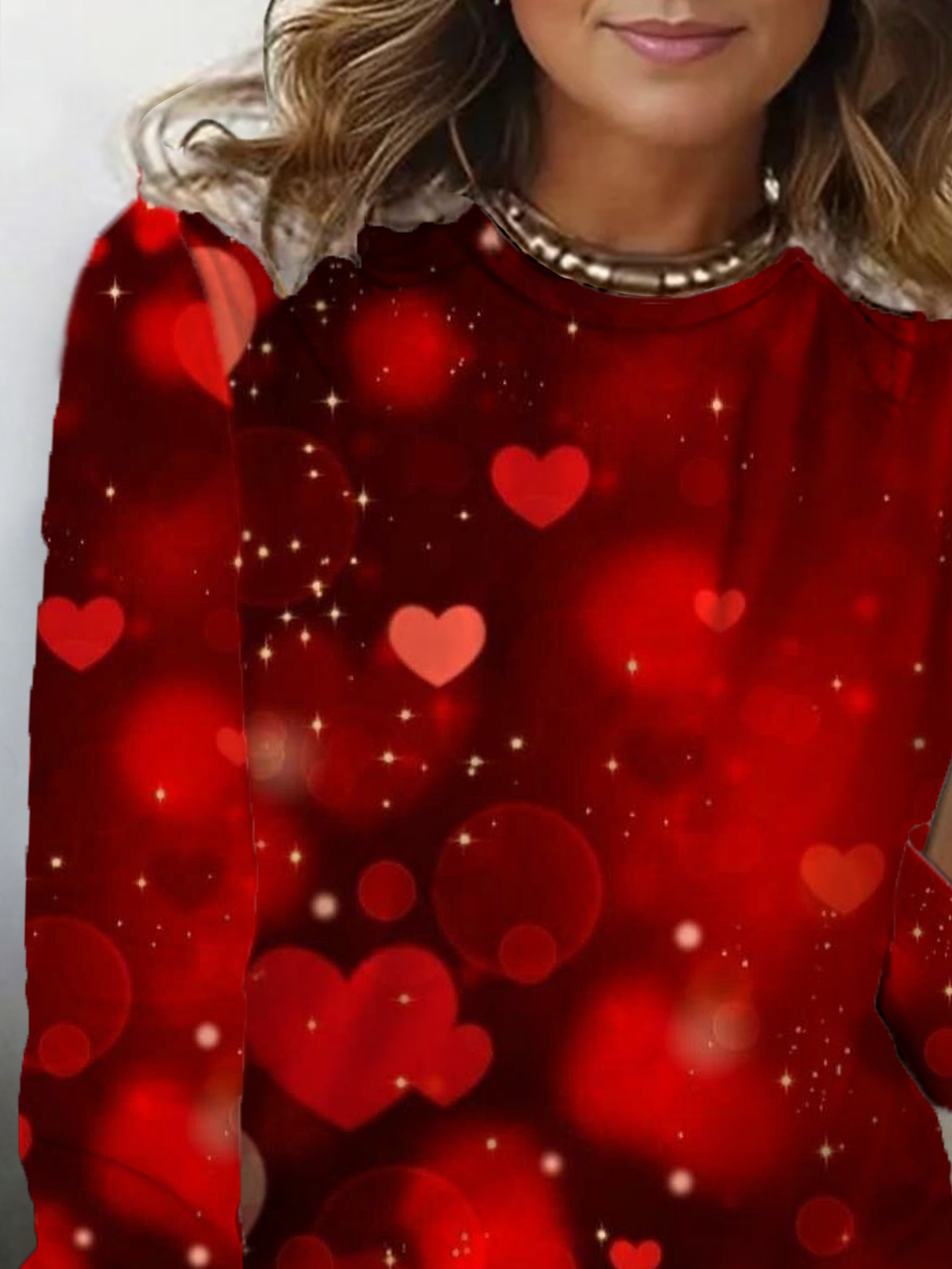 Women's Long Sleeve T-shirt Spring/Fall Red Heart/Cordate Printing Jersey Crew Neck Daily Going Out Casual Top