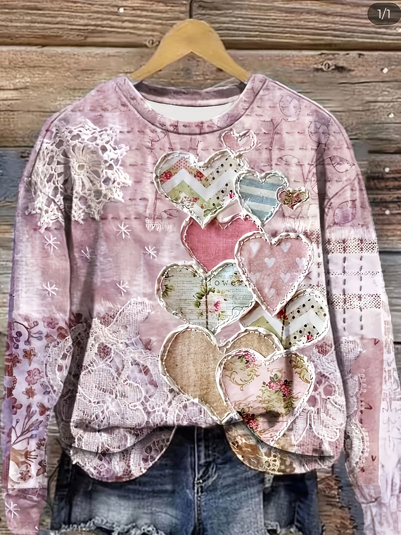 Printing Loose Casual Heart/Cordate Sweatshirt